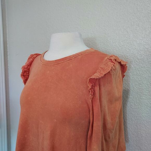 Anthro's Eri + Ali Coral Orange Flutter Short Sleeve Blouse Size S - Picture 7 of 15